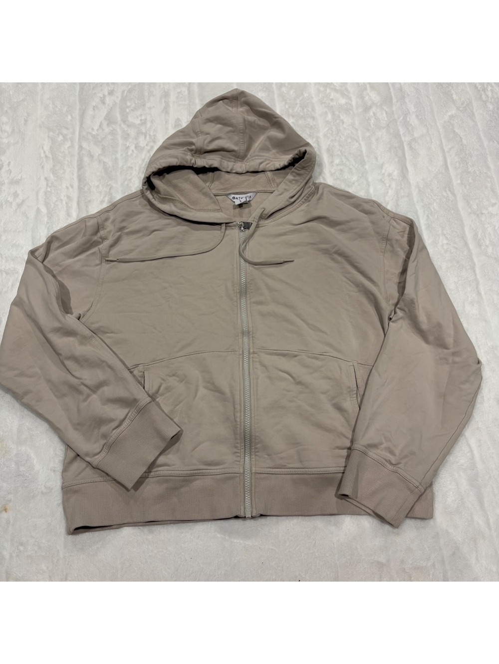 Athleta Athletic Women's Beige Zip-Up Hoodie Large Cotton Blend Casual Comfort